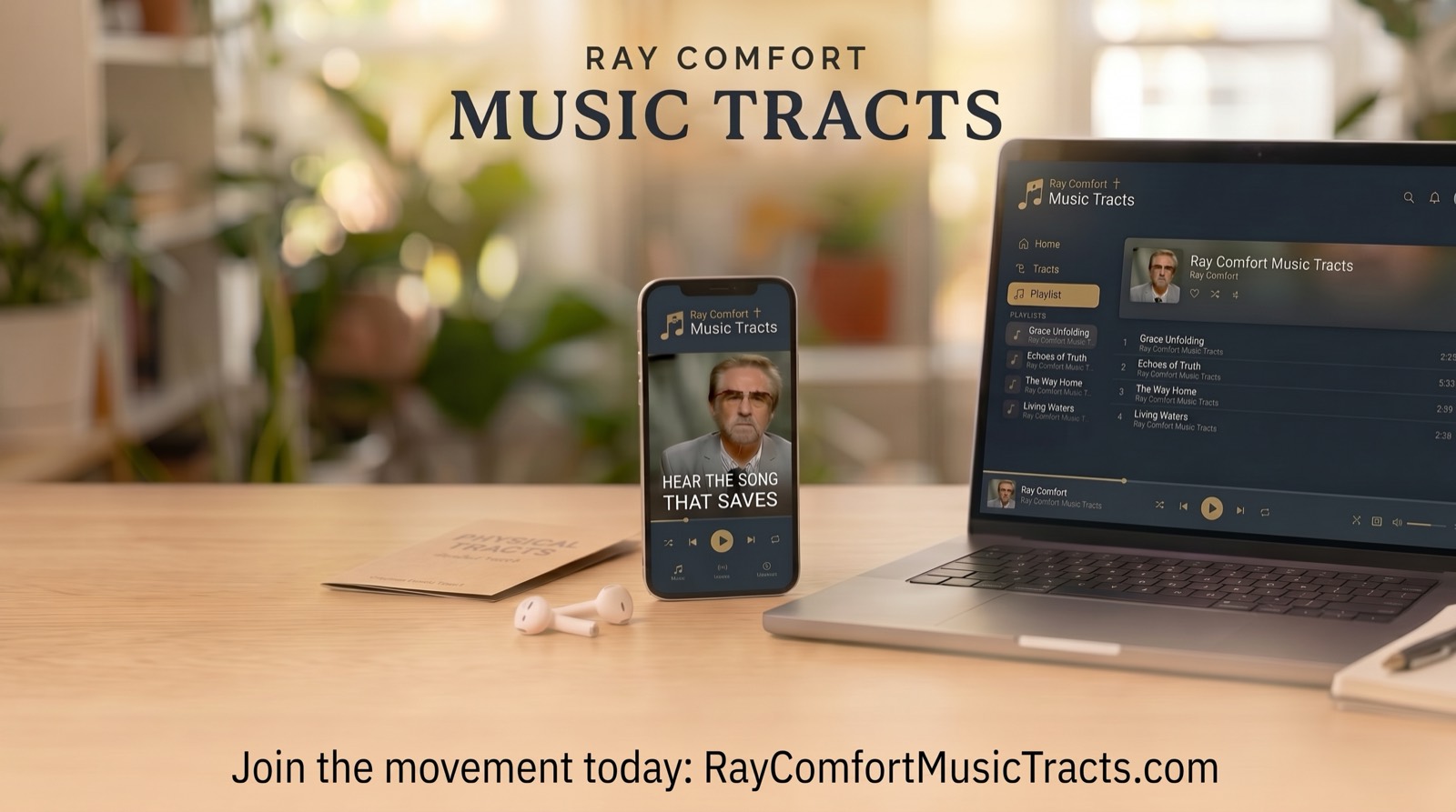 Ray Comfort Music Tracts playing on a phone and laptop